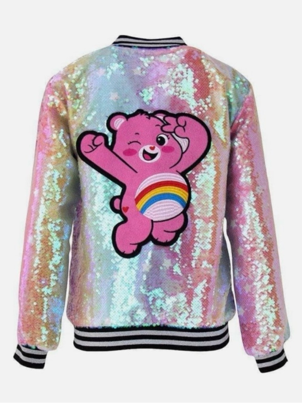 Lola + The Boys Care Bear Cheer Bears Cheer Bear Sequin Bomber Jacket Size 8